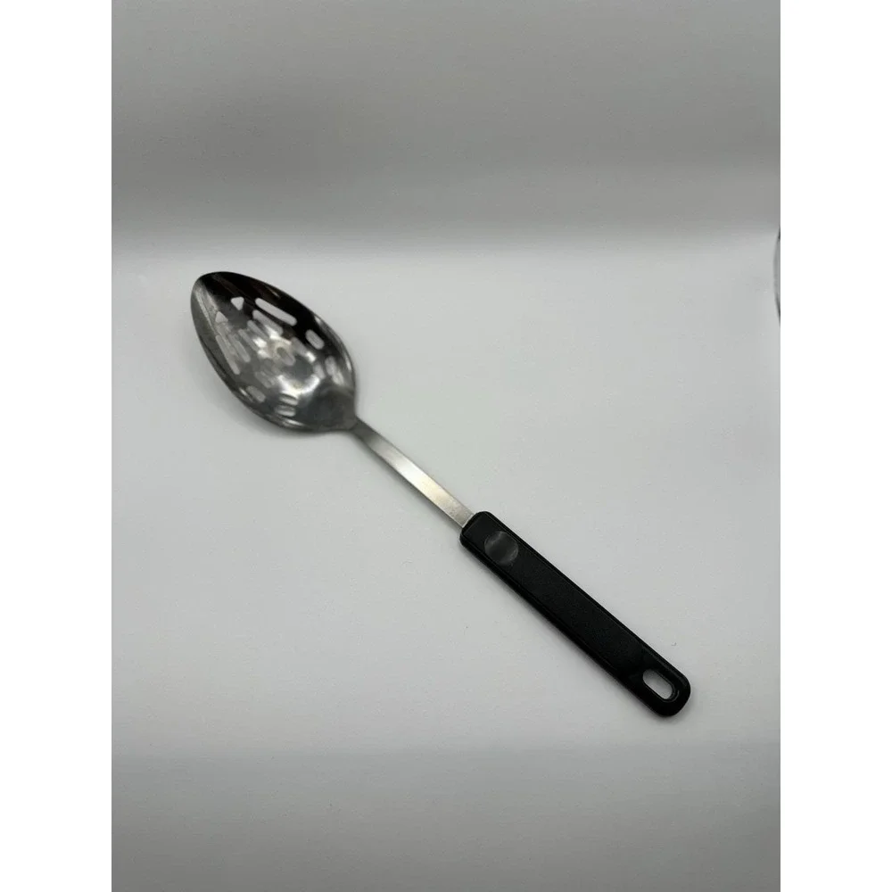 EKCO Chromium‎ Plated Stainless Slotted Serving Spoon Black Handle Utensil USA